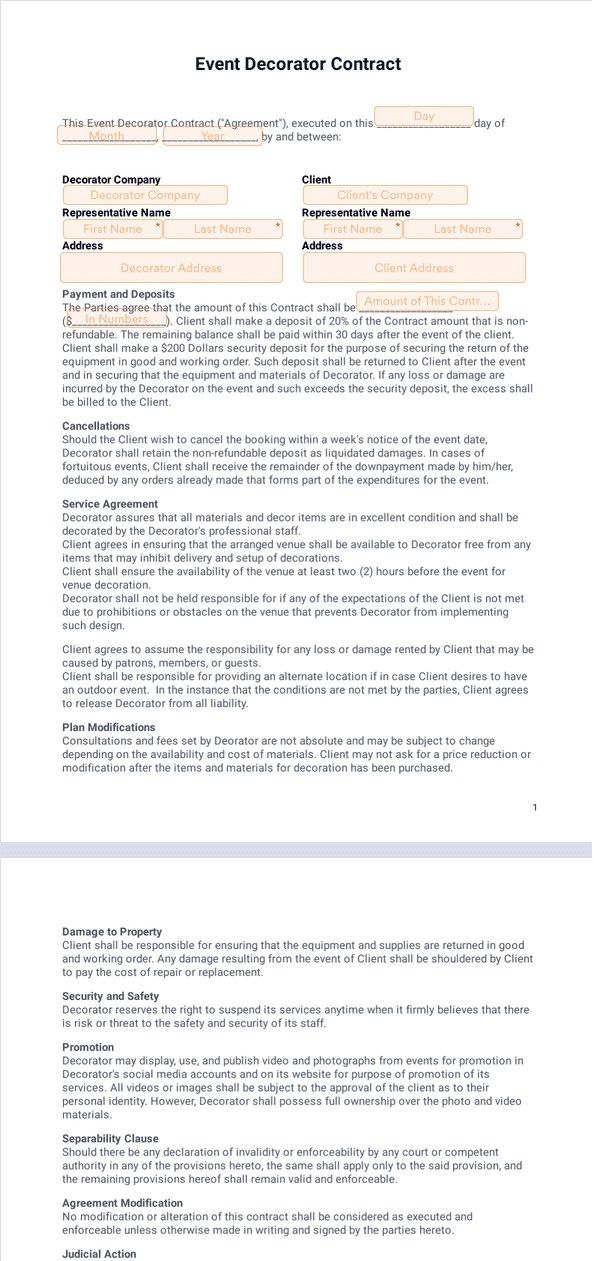 Event Decorator Contract Template Sign Templates Jotform