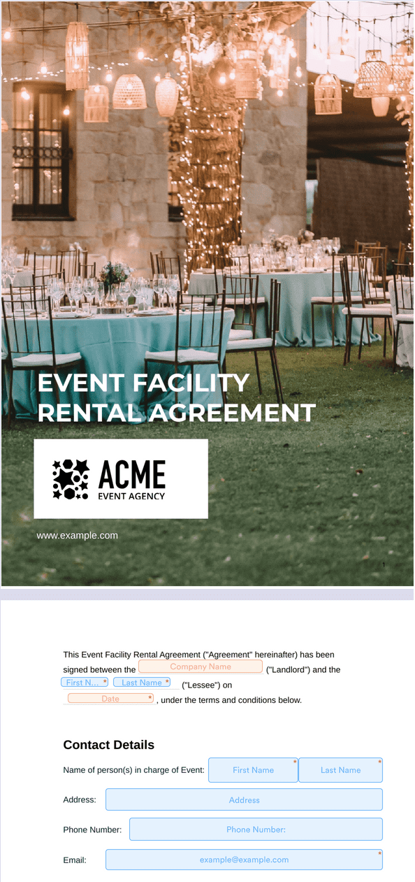 Sign Templates: Event Facility Rental Agreement Template