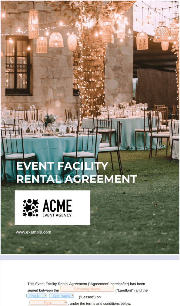 event space rental agreement template