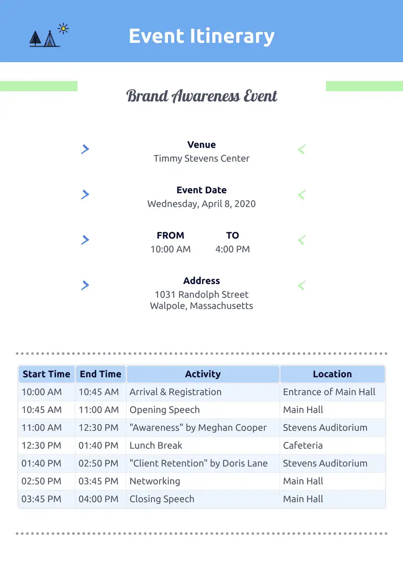 Event Itinerary