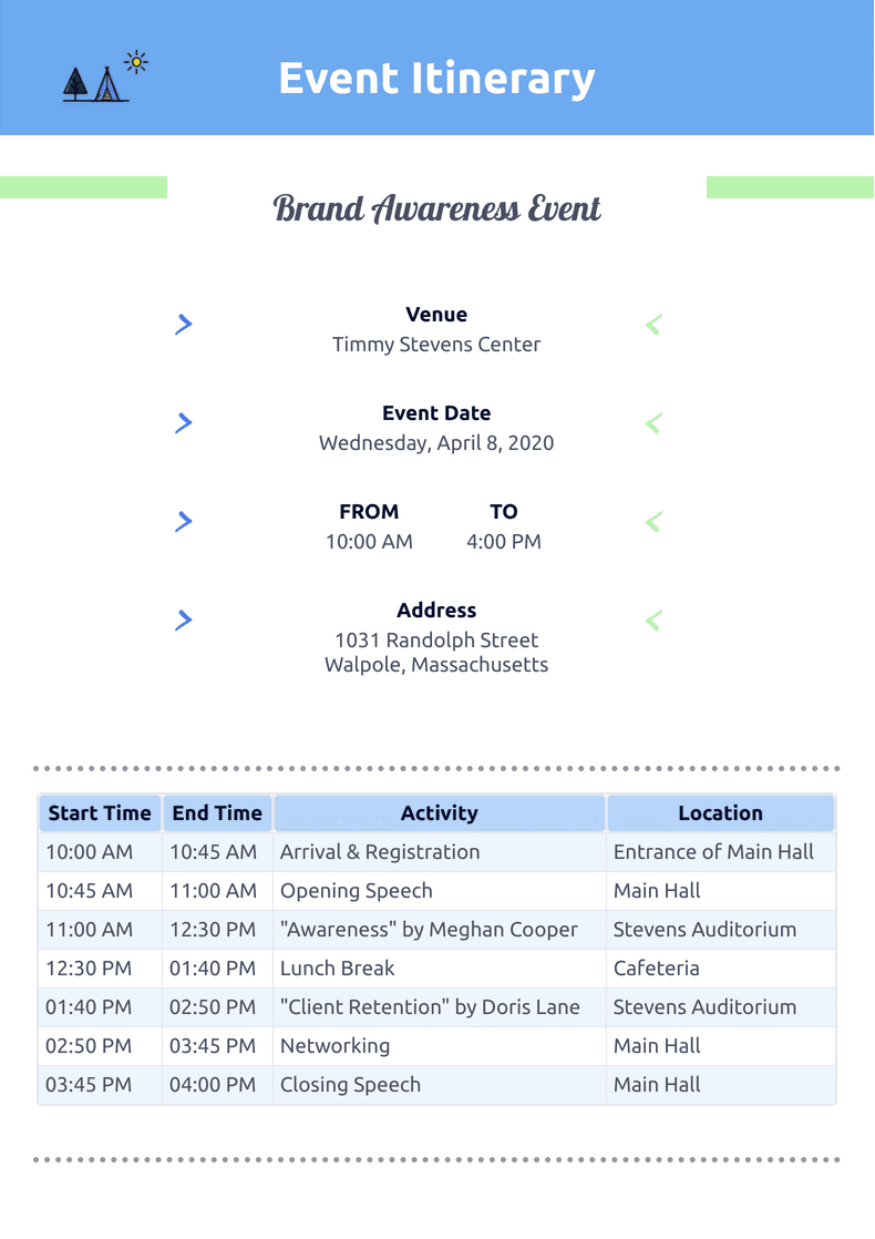 PDF Templates: Event Itinerary Template