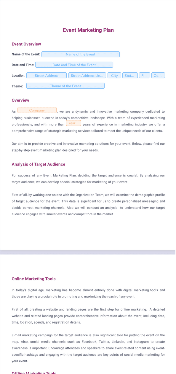 Event Marketing Plan Template - Sign Templates | Jotform