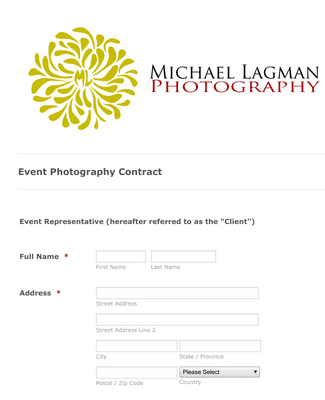 Form Templates: Event Photography Contract