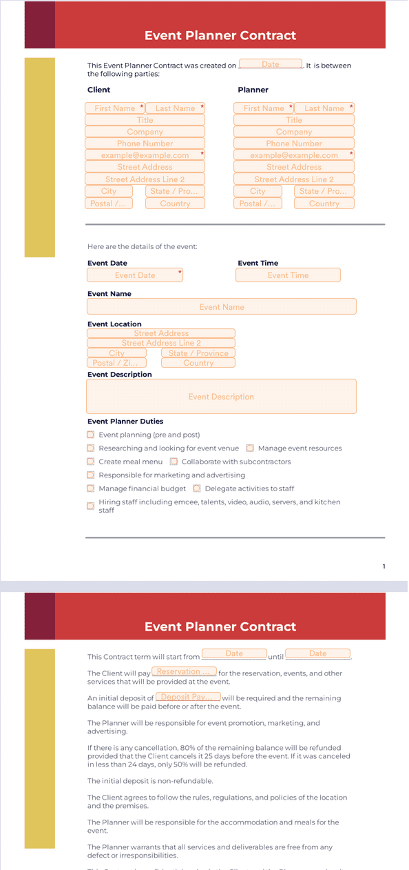 Sign Templates: Event Planner Contract Template
