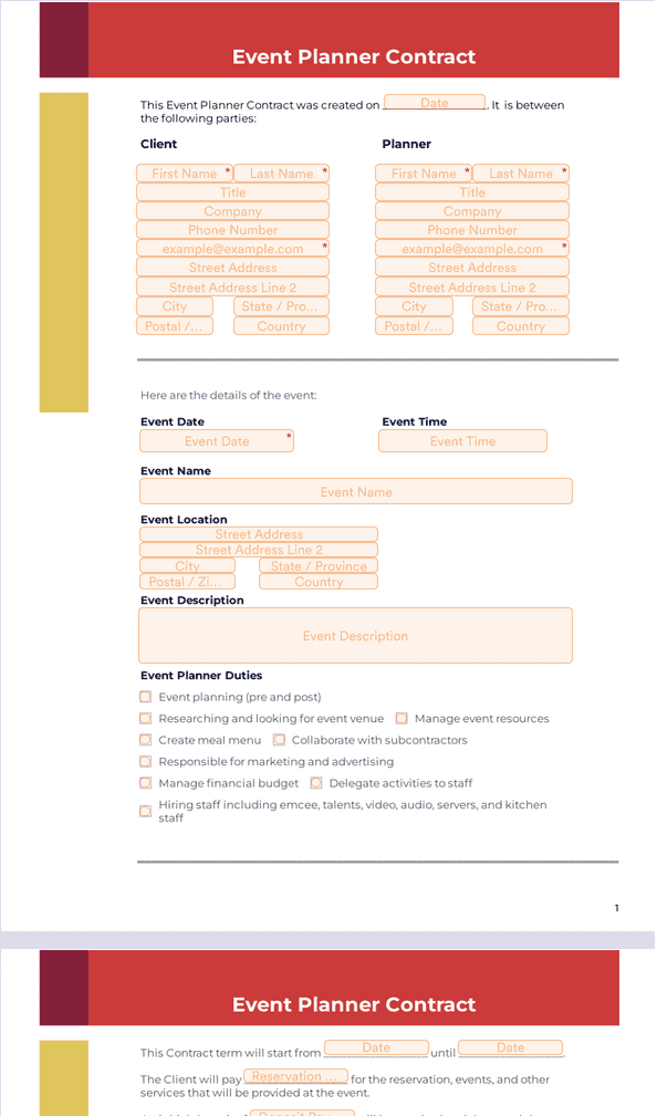 party planner template party planner contract template
