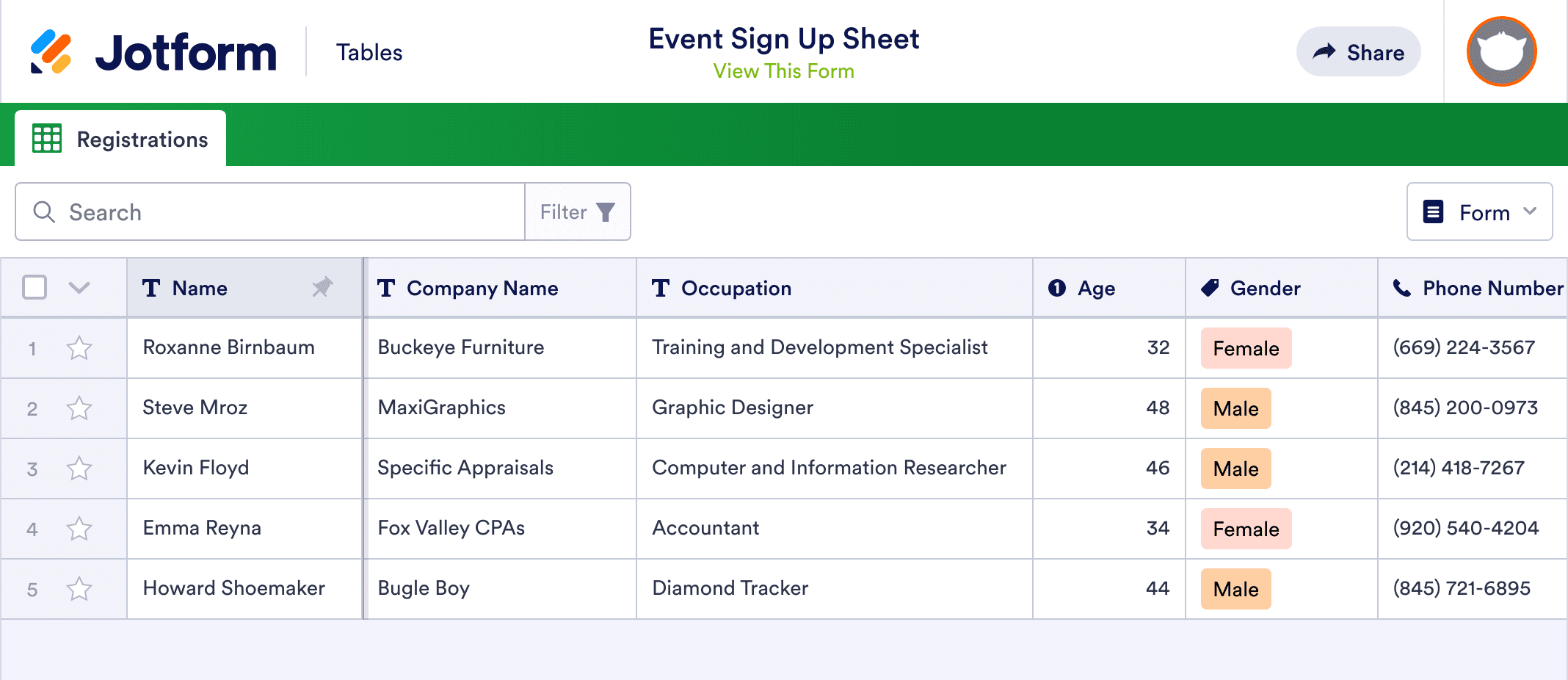 Event Sign Up Sheet