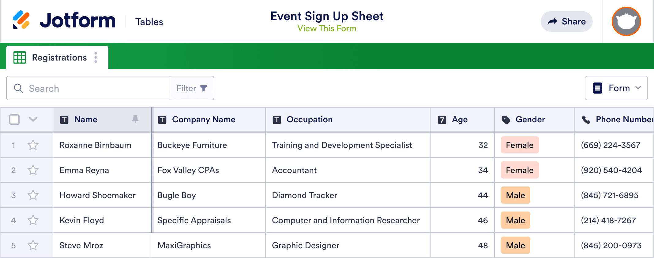 Event Sign Up Sheet