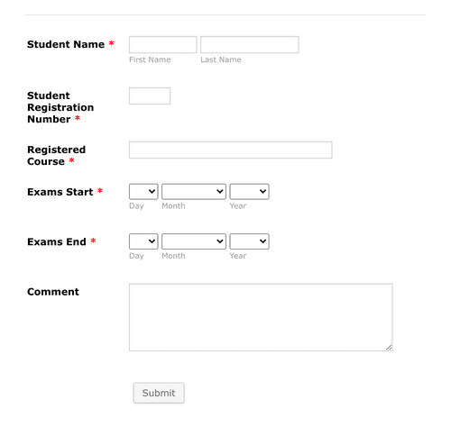 Form Templates: Exam Registration Form
