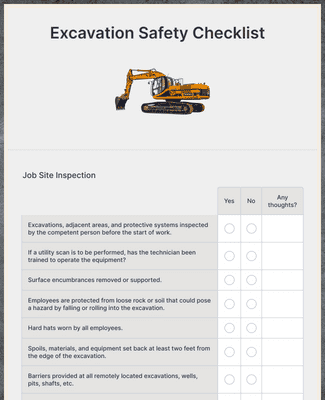 Form Templates: Excavation Safety Checklist