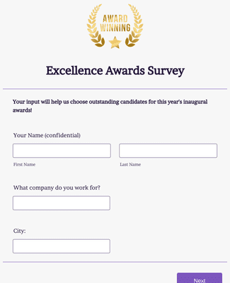Form Templates: Excellence Awards Survey