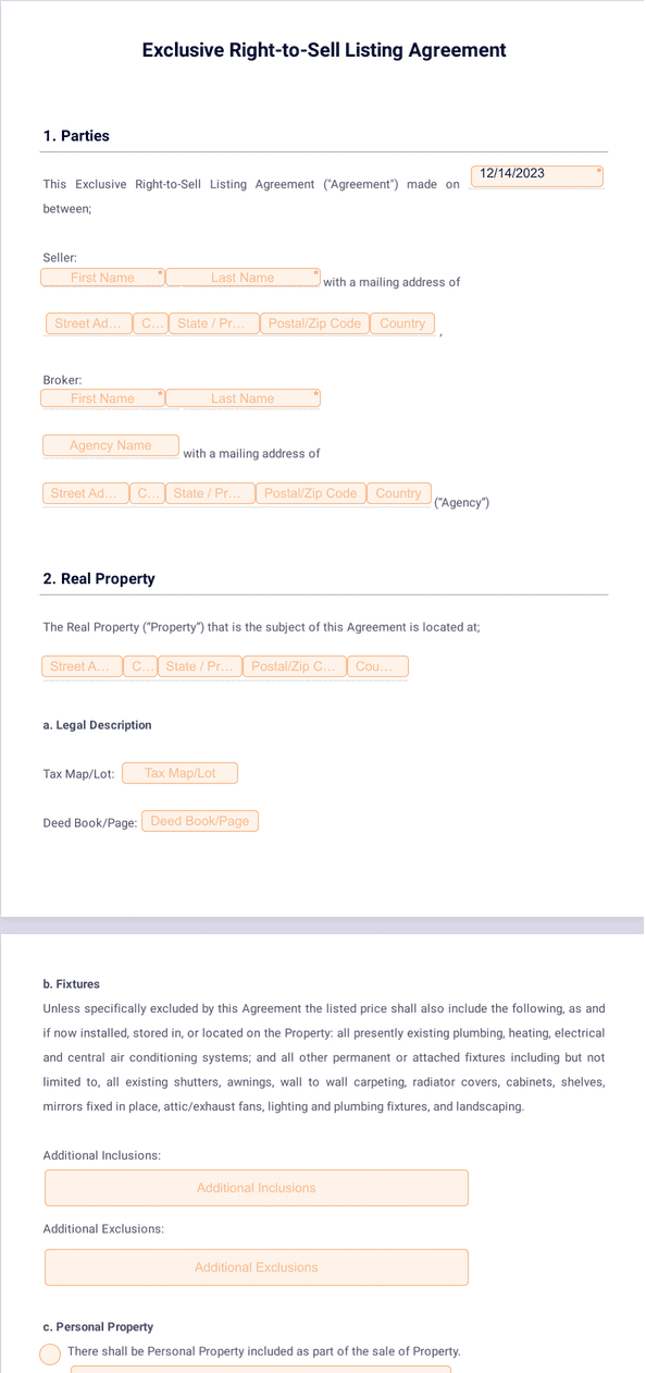 Exclusive Right-to-Sell Listing Agreement - Sign Templates | Jotform