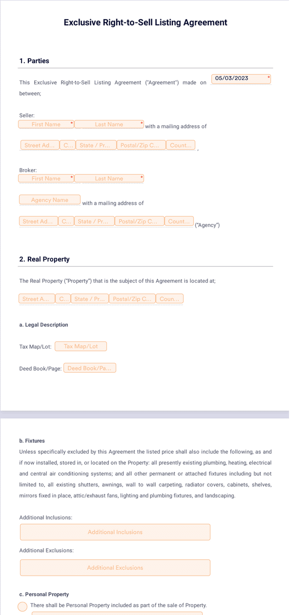 Exclusive Right to Sell Listing Agreement Sign Templates Jotform