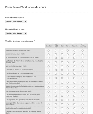 Exemple d'évaluation de cours Modèle du formulaire | Jotform