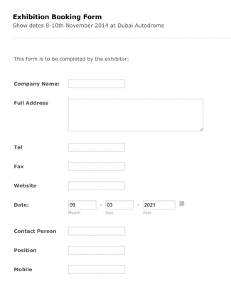 Form Templates: Exhibition booking Form