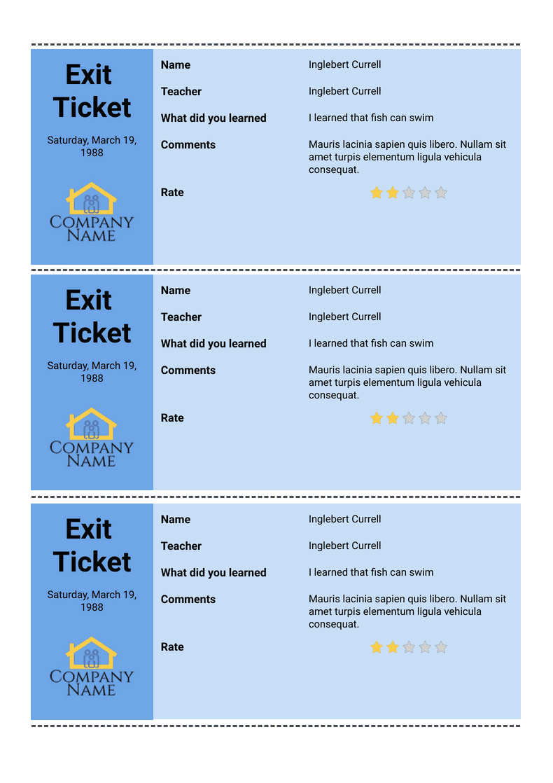 PDF Templates: Exit Ticket Template