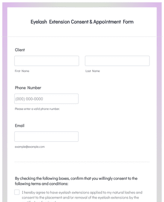 Form Templates: Eyelash Extension Consent & Appointment Form