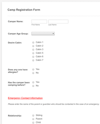 Camping Registration Form Template | JotForm