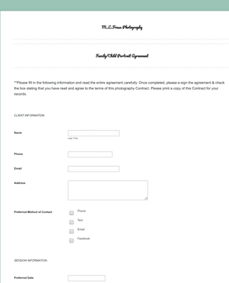 Form Templates: Family/Child Photography Contract