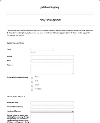Form Templates: Family Photography Contract Form