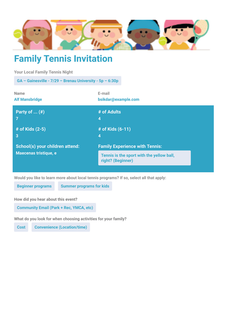 PDF Templates: Family Tennis Invitation Template