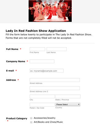 Form Templates: Fashion Show Vendor Application Form