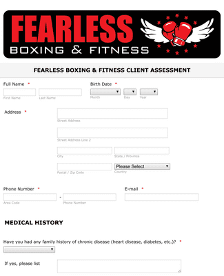 Form Templates: Boxing and Fitness Client Assessment Form 