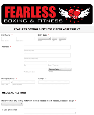  Boxing and Fitness Client Assessment Form 