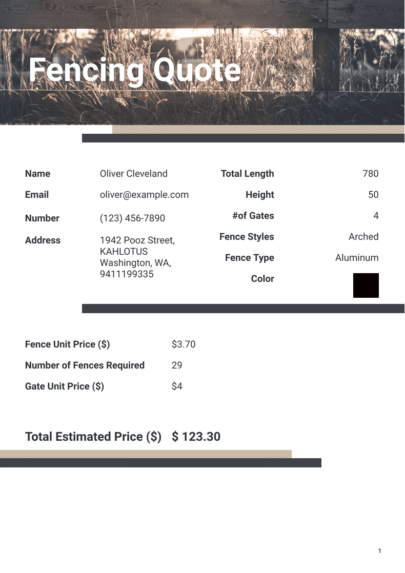 Printable Fence Estimate Form Template