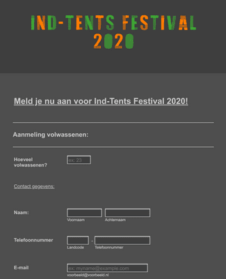 Aanmeld formulier voor Festival.