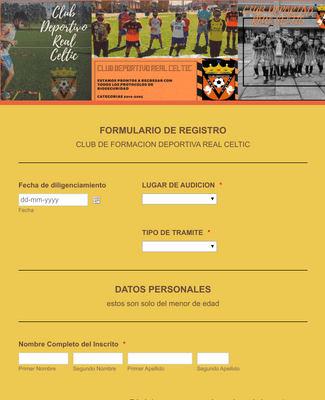 FICHA DE INSCRIPCION club Real CELTIC Plantilla de formulario | Jotform