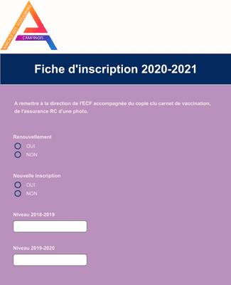 Fiche d'inscription 2020-2021