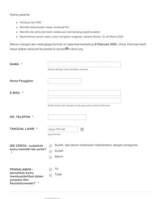 Filmmaking Workshop Registration Form in Indonesian