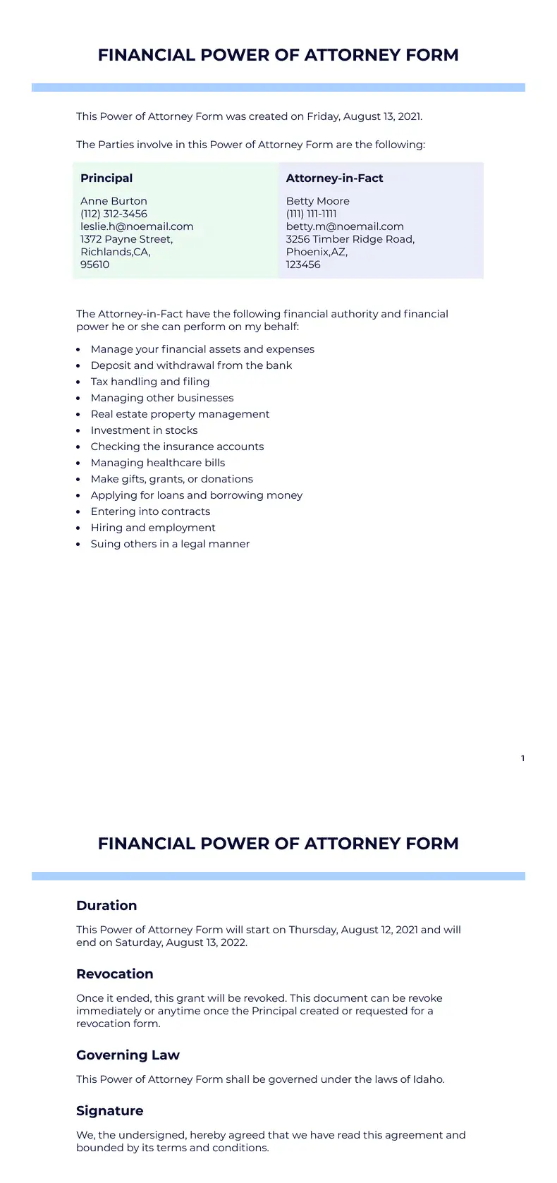Financial Power of Attorney Form