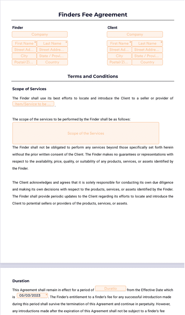 Finders Fee Agreement Sign Templates Jotform