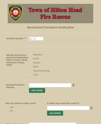 Fire Rescue Aerosolized Procedure Report Form