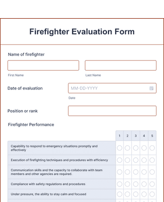 Sample Resolution Firefighter Firefighter Evaluation Form Template | Jotform