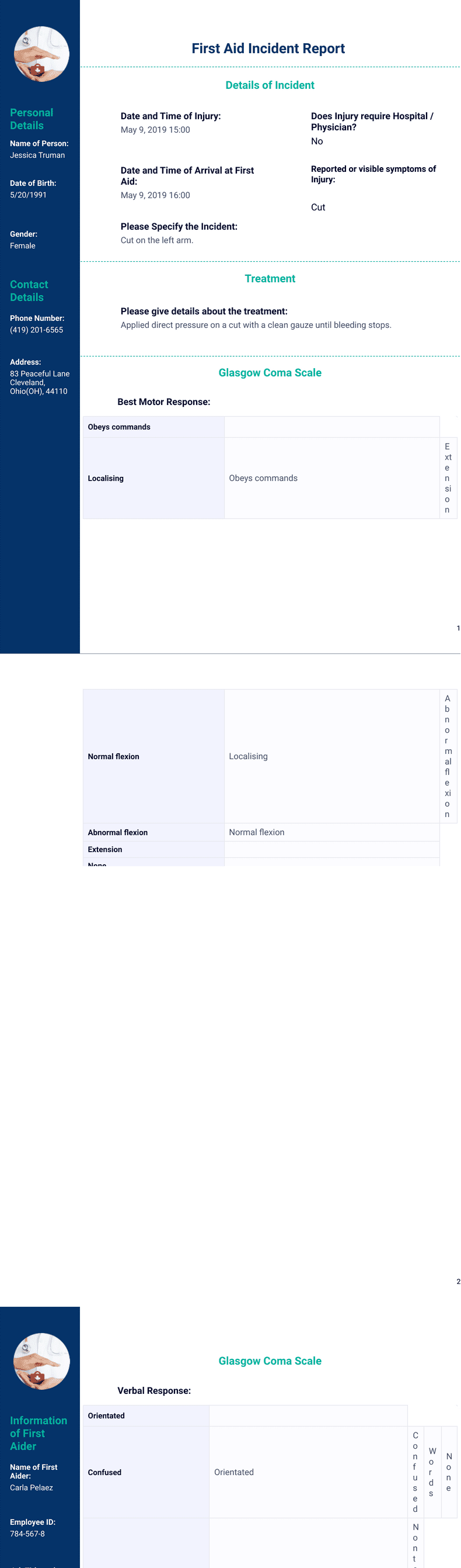 First Aid Incident Report Template - PDF Templates | Jotform