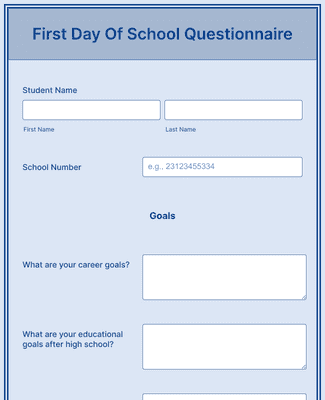 Form Templates: First Day Of School Questionnaire