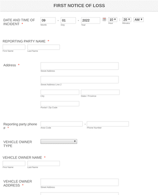Form Templates: FIRST NOTICE OF LOSS FORM