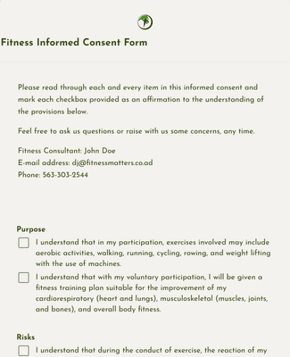 Fitness Informed Consent Form