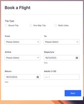 flight booking form codepen