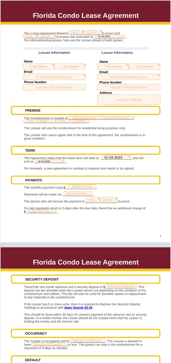 Florida Condo Lease Agreement