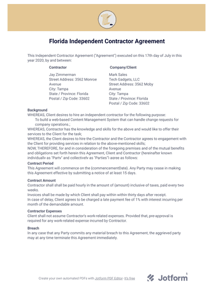 Florida Independent Contractor Agreement