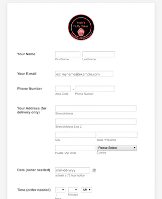Form Templates: Fluffy Cakes Order Form