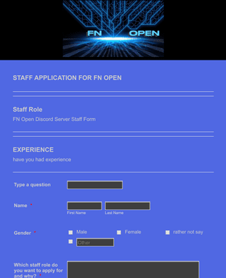 Form Templates: FN OPEN Staff Application