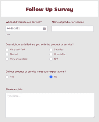 Form Templates: Follow Up Survey