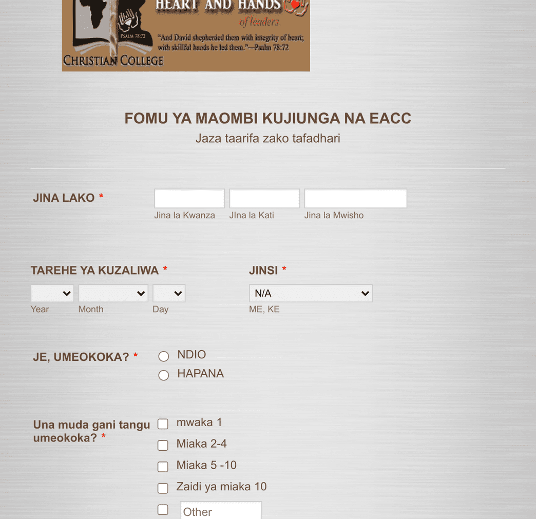 Fomu Ya Kujiunga Na Chuo Cha Eacc Form Template Jotform 8422