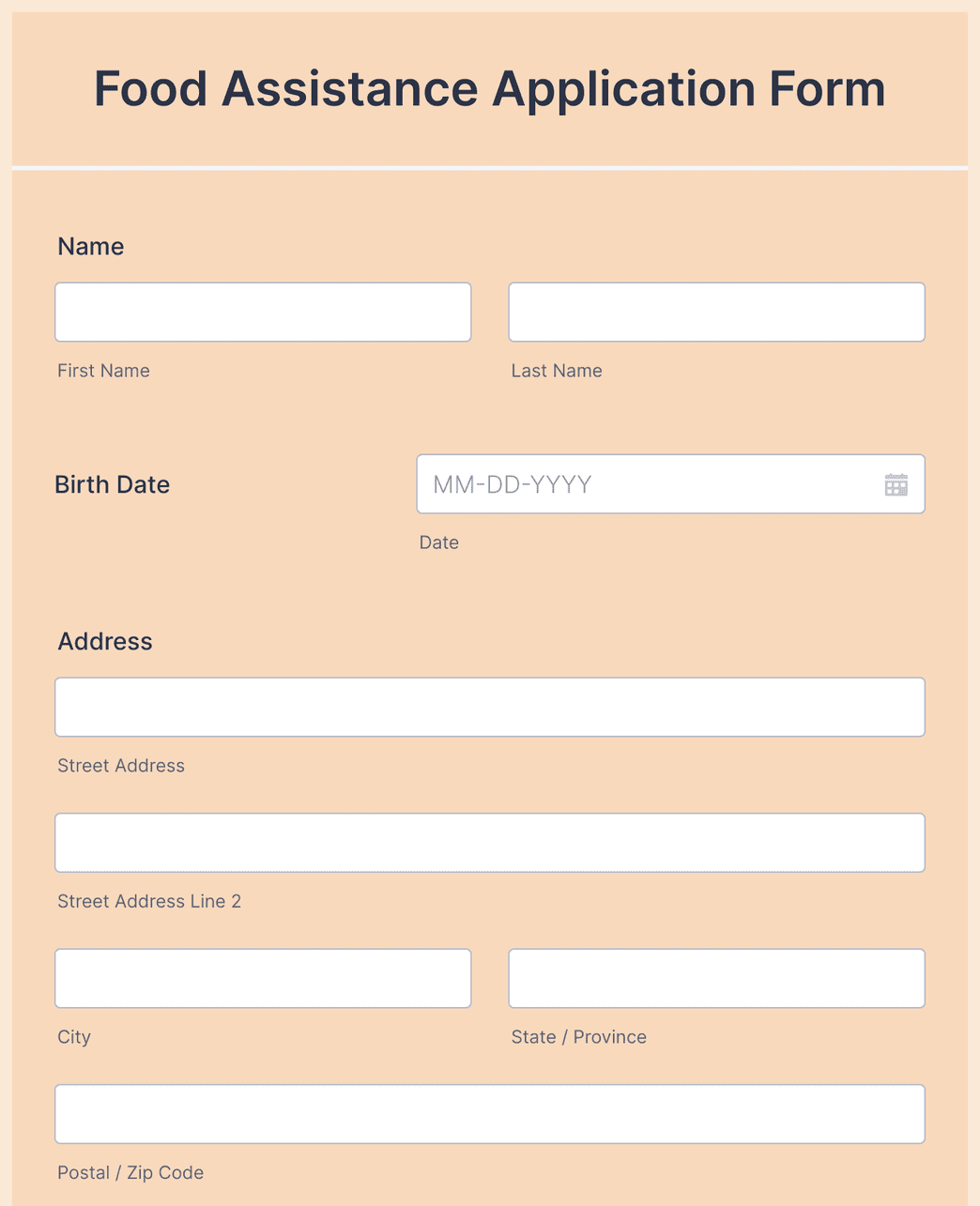 Food Assistance Application Form Template | Jotform