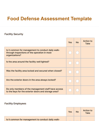 Form Templates: Food Defense Assessment Template