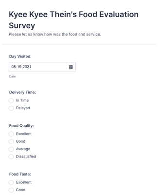 Food Evaluation Form